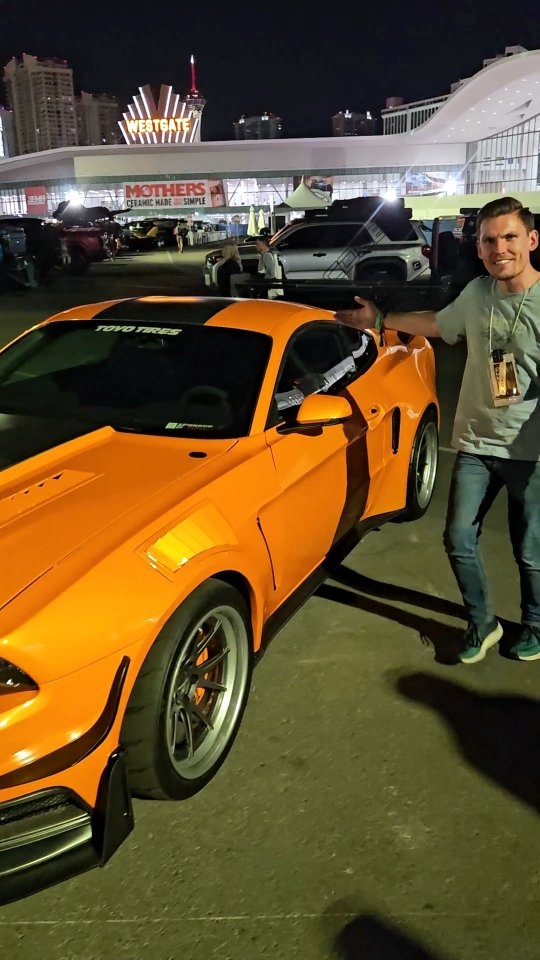 Instagram post by @adamc3046 for carVertical. Caption reads: A Vanquish roofline on a Mustang? Maybe, now....