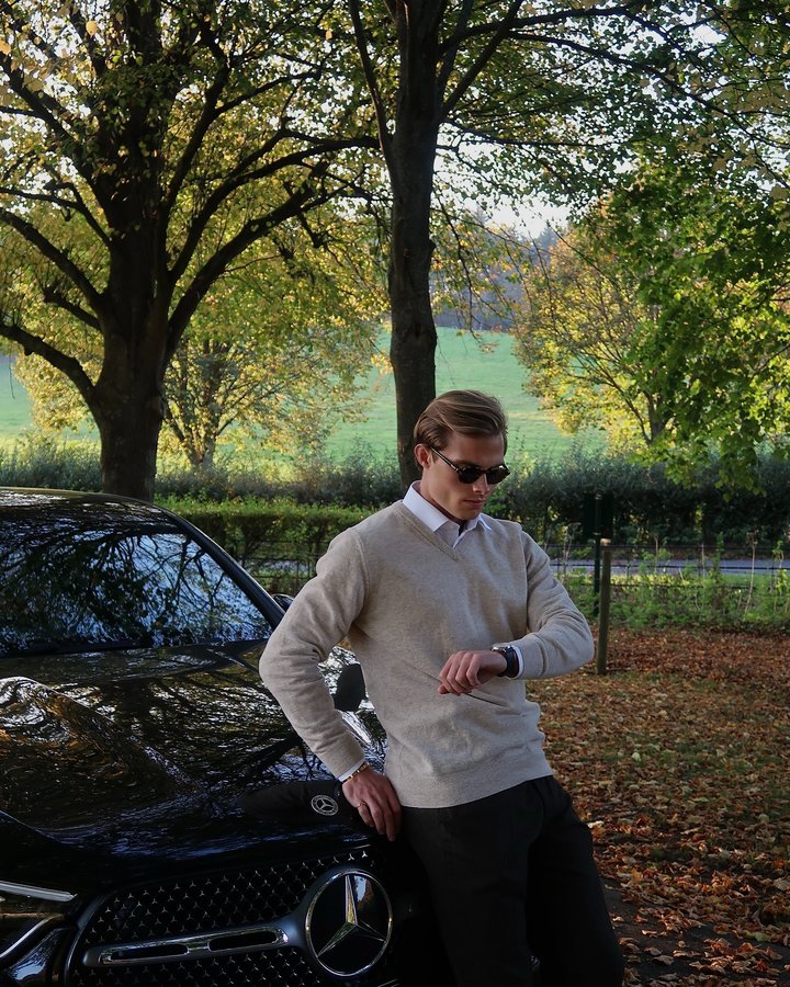 Instagram post by @axelgrundemar for Creed Fragrance. Caption reads: Cruising through the English countryside wearing....