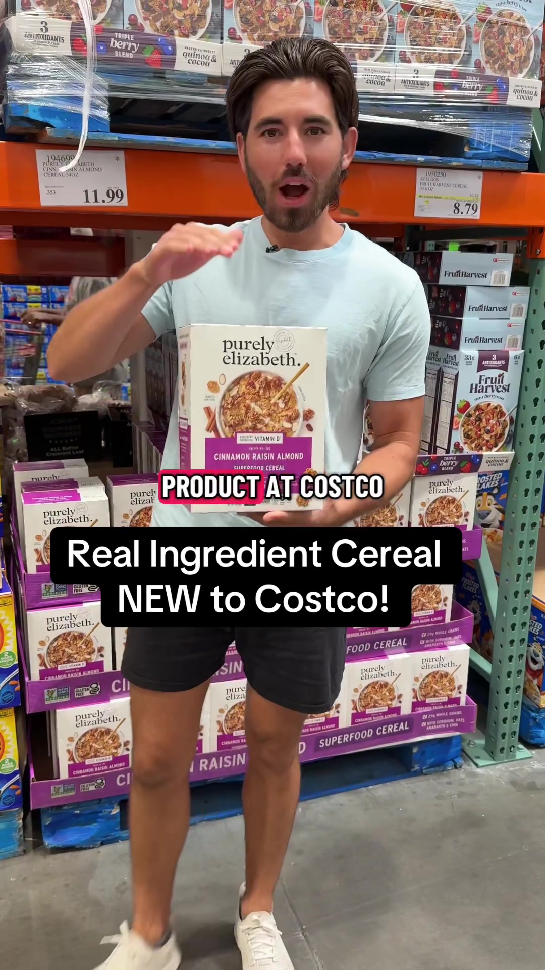TikTok post by @cleankitchennutrition for Purely Elizabeth. Caption reads: 🚨NEW cereal at Costco🚨 Purely Elizabeth just....