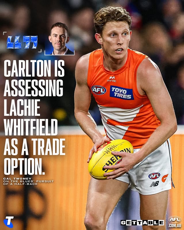 Instagram post by @caltwomeyafl for Telstra. Caption reads: Should the Blues pursue a trade for the Giant? 👀....