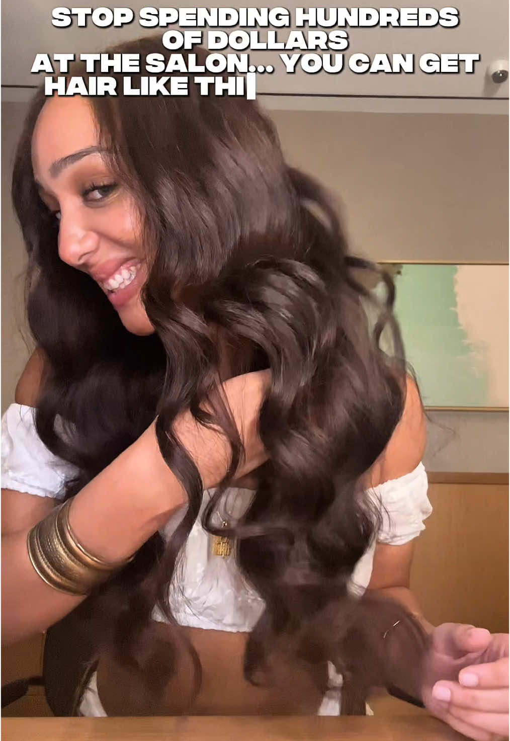 TikTok post by @nailahjadee for Beachwaver. Caption reads: Effortless salon hair in 10 mins w/ Beachwaver 🖤....