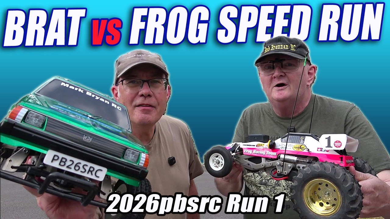 YouTube post by @MarkBryanRC for fas.st. Caption reads: Tamiya ORV Speed Run Challenge Brat vs Frog.