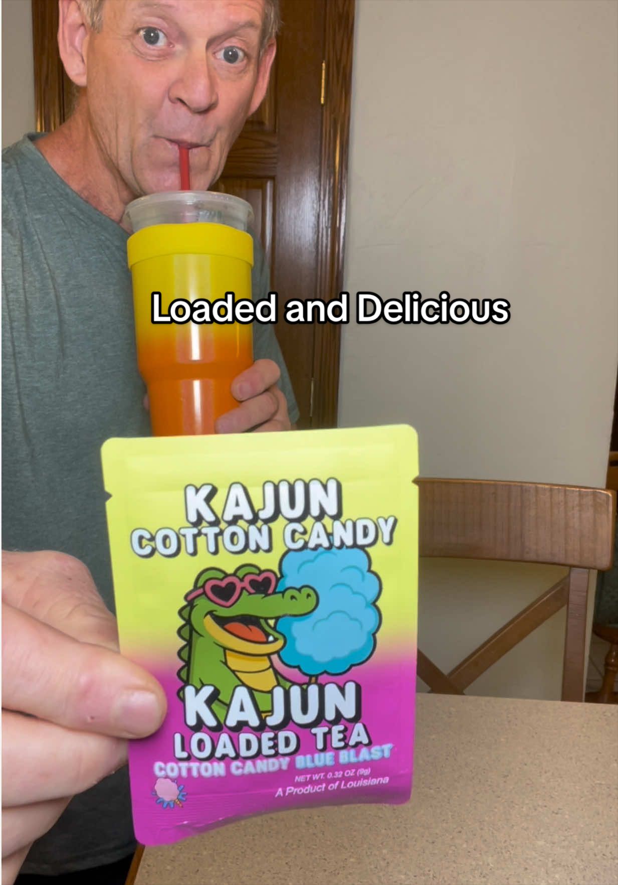 TikTok post by @amy_doodle for Kajun Loaded Tea. Caption reads: Kajun Loaded Teas are quick, delicious, packed....