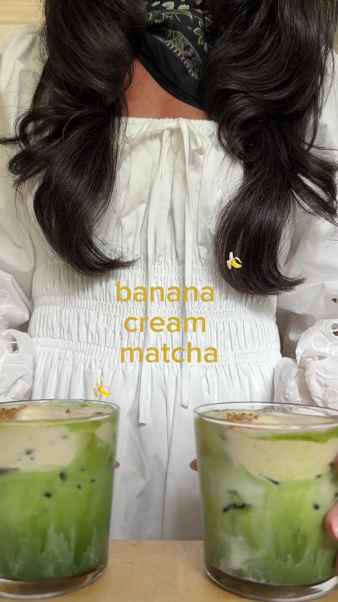 TikTok post by @chelseajanie for Jade Leaf Matcha. Caption reads: Banana Cream Matcha at home with @Jade Leaf Matcha....