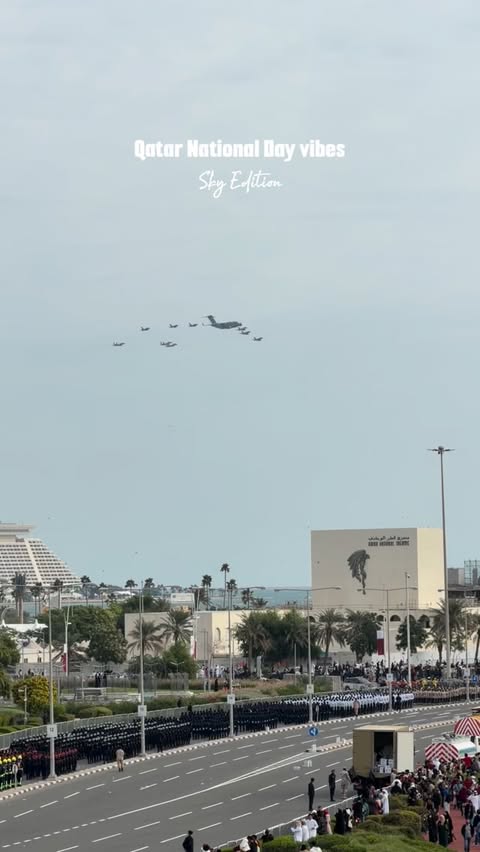 Instagram post by @qatardiarys for Visit Qatar. Caption reads: Qatar National Day moments begin in the sky....
