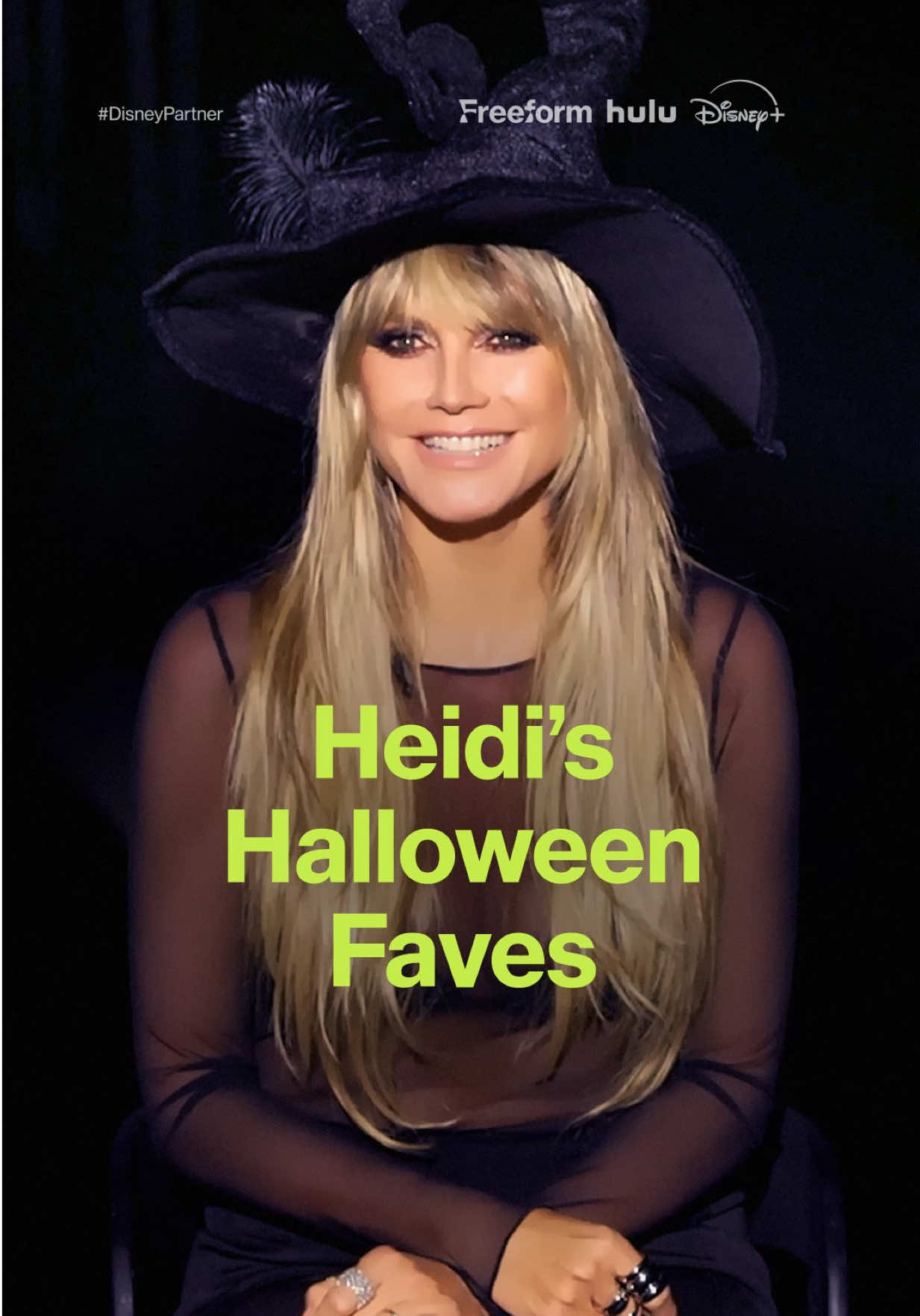 TikTok post by @heidiklum for Freeform. Caption reads: I know what I’m watching this month… do you? 🕸️....