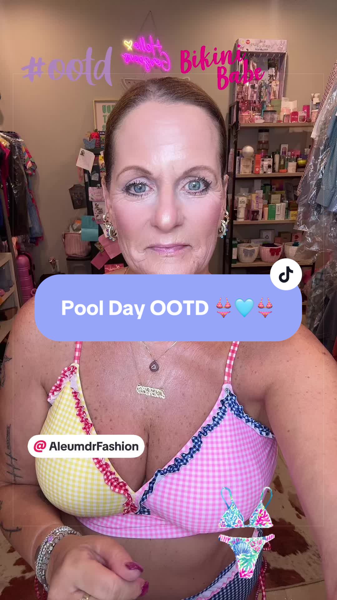 TikTok post by @themommichelle70 for Aleumdr. Caption reads: Outfit Of The Day For My Pool Day 👙🩵👙 @Aleumdr....