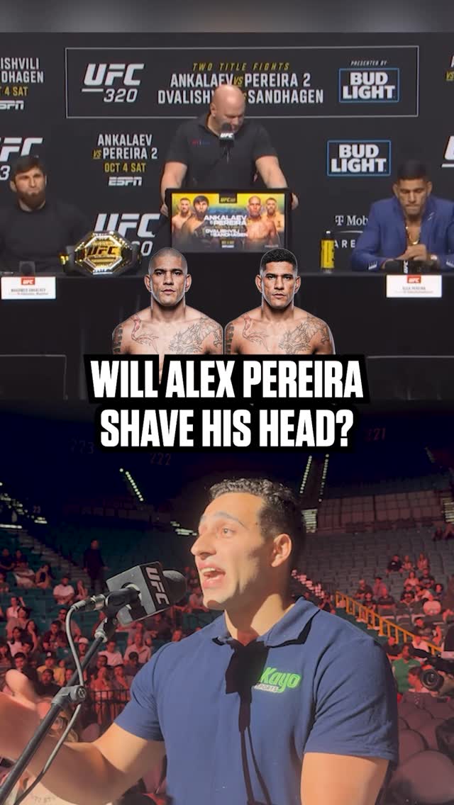 Instagram post by @kairouzbros for Kayo Sports. Caption reads: Alex Pereira Confirms he will shave his head for....
