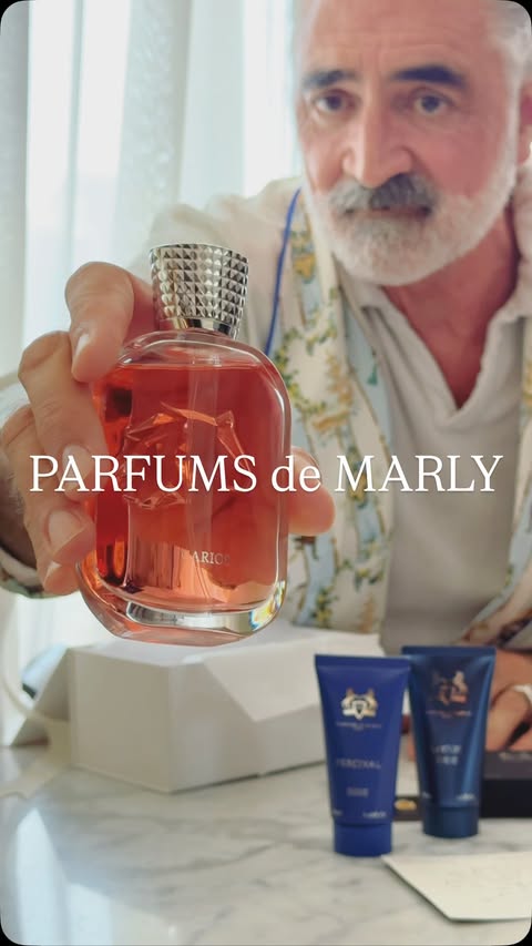 Instagram post by @thelifeofmartythomas for PARFUMS de MARLY. Caption reads: [...] ‘essence of grandeur’ collection by....