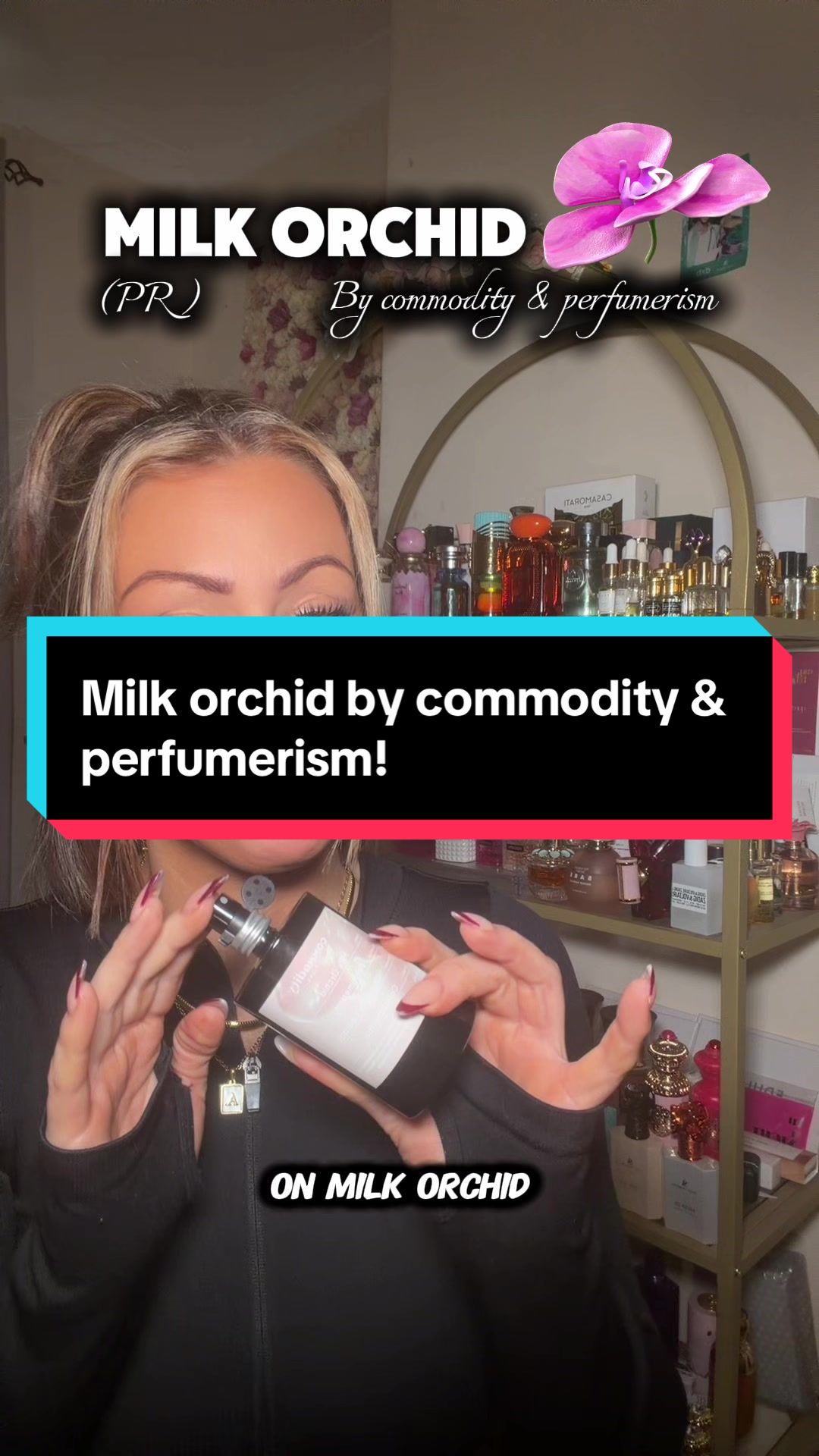TikTok post by @charli_scenterella for Commodity Fragrances. Caption reads: [...] my nose on Milk orchid by @Commodity....