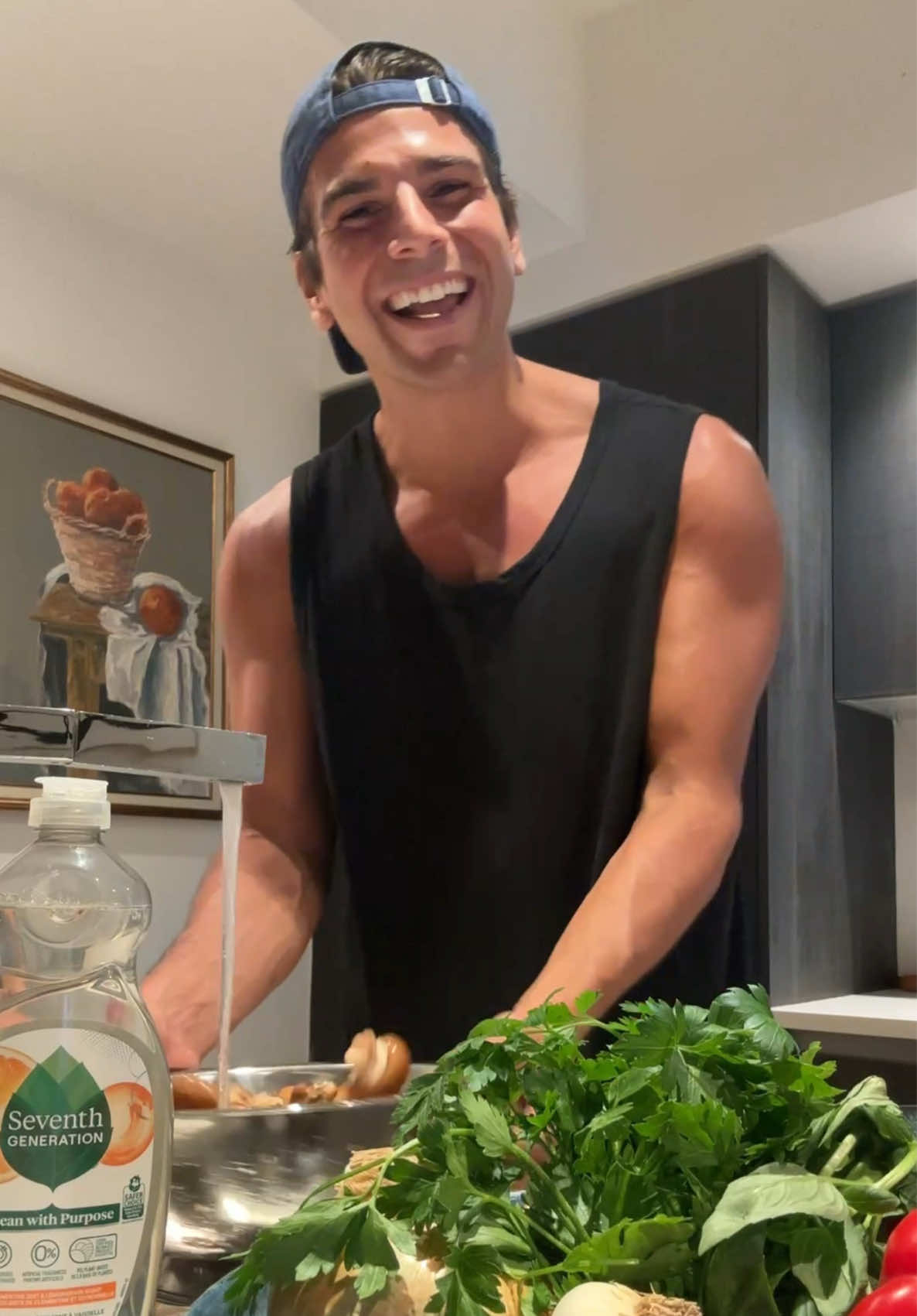 TikTok post by @bradtheboxer for Seventh Generation. Caption reads: #seventhgenerationpartner Dinner & Dishes with....