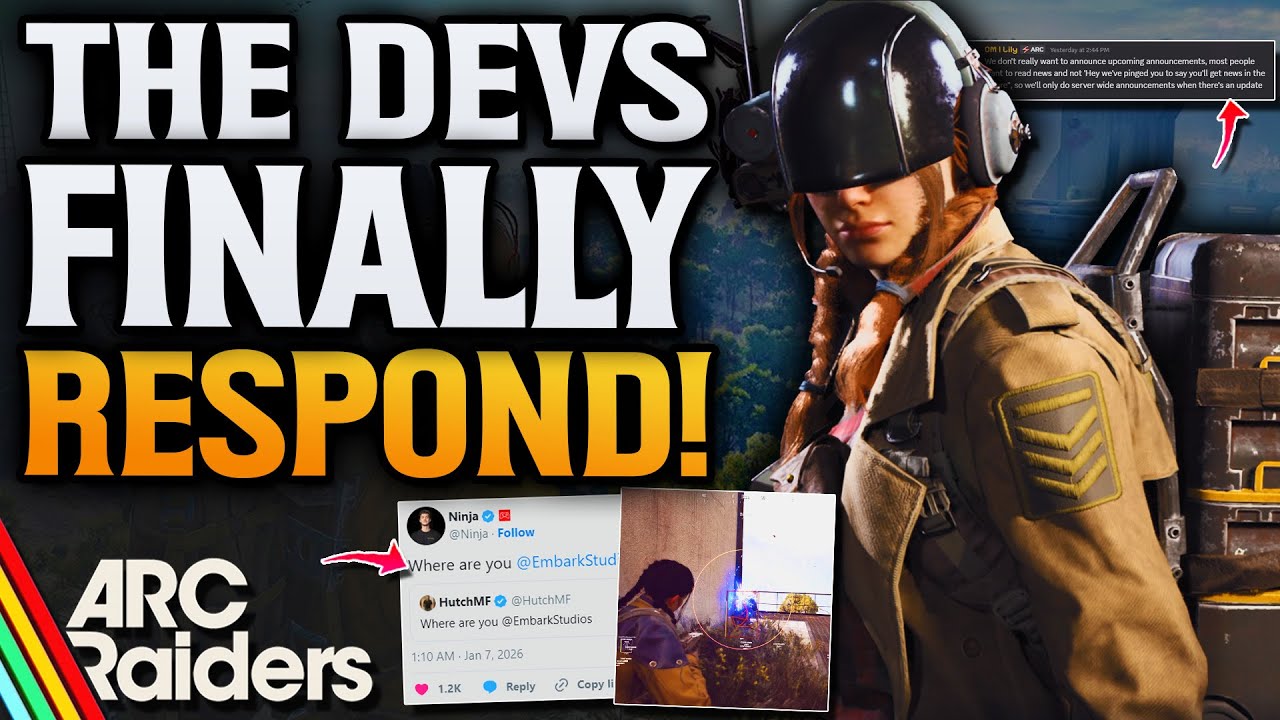 YouTube post by @cloudplays for Instant Gaming. Caption reads: ARC Raiders Devs Respond To Streamers! Patch News....