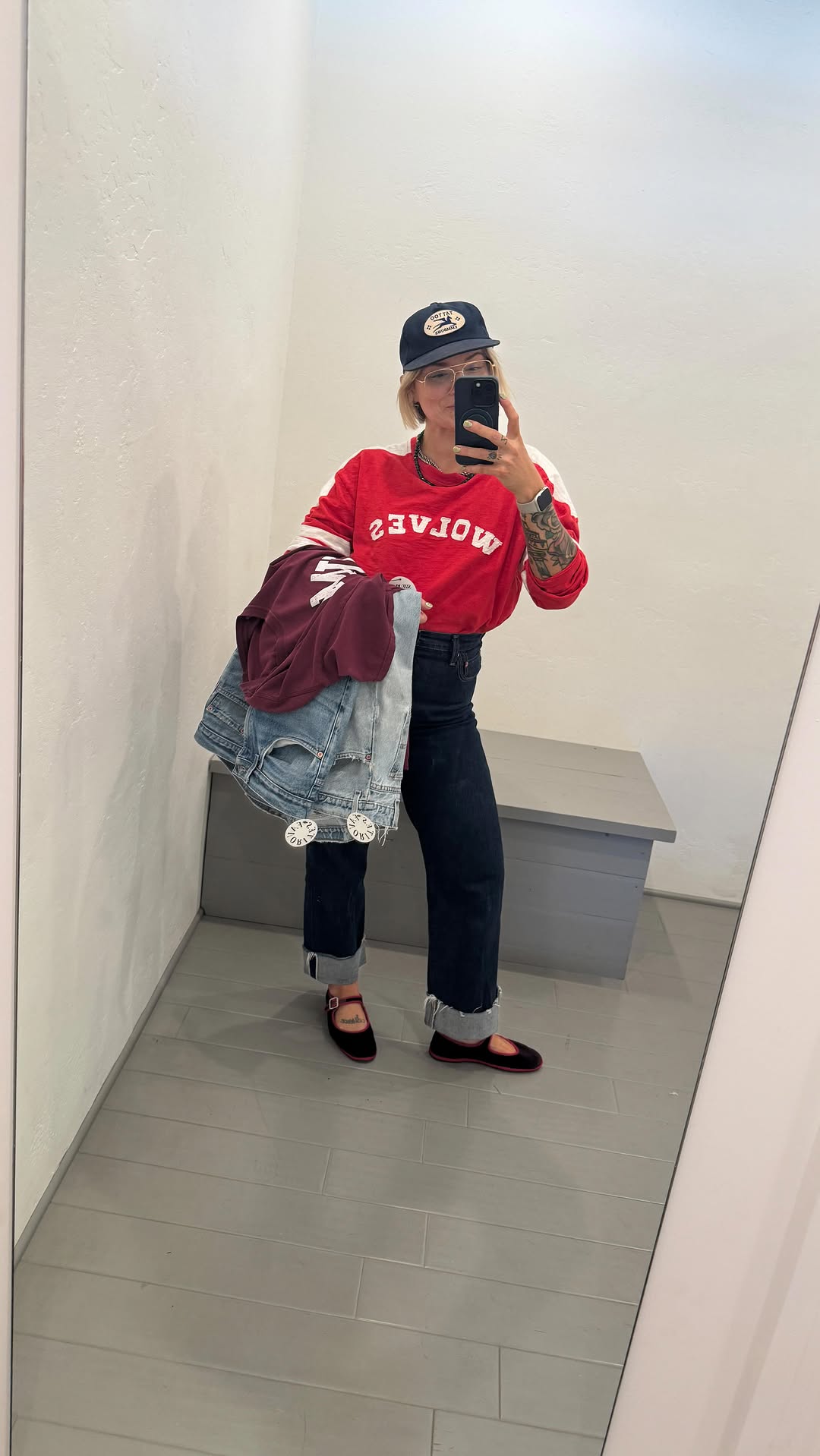 Instagram post by @caitsnyd_sews for Dropps. Caption reads: You know I love a good thrift find- but not the....