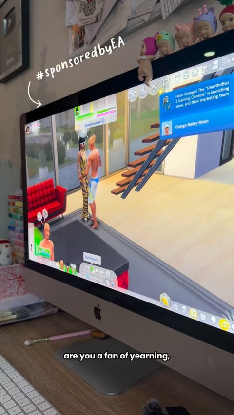 Instagram post by @larissacambusano for The Sims. Caption reads: Live your favorite romance tropes in The Sims 😍....