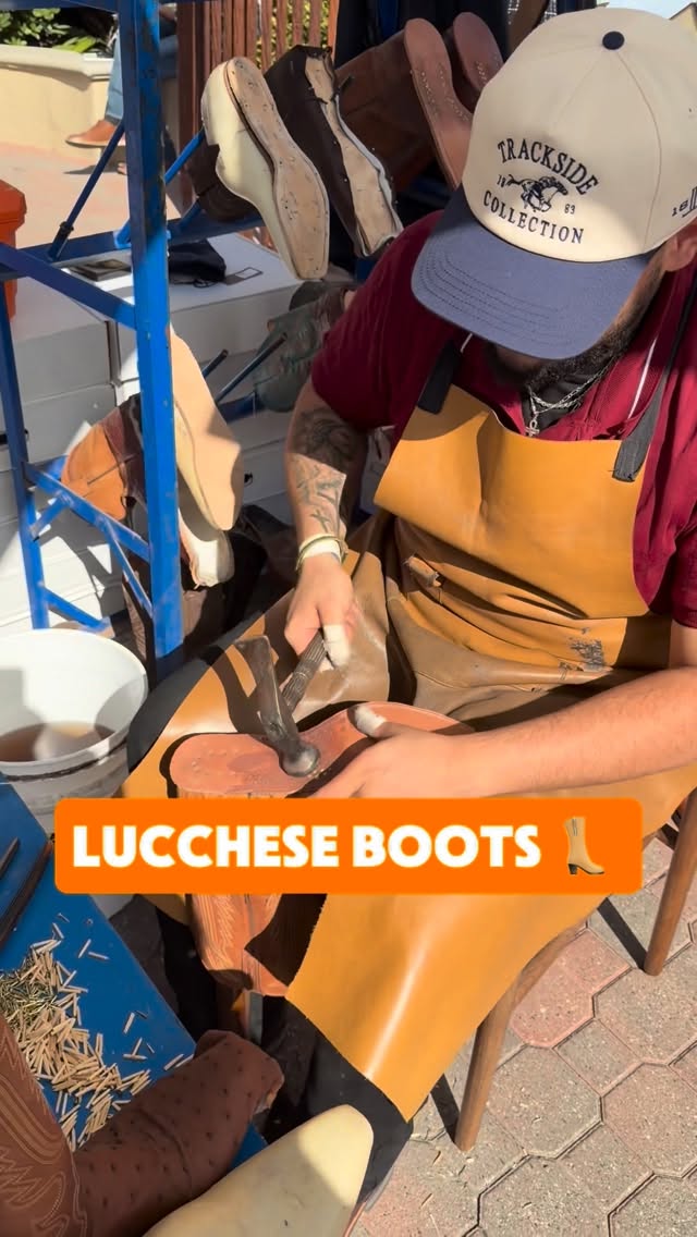 Instagram post by @raceday.rtv for Lucchese. Caption reads: Yeehaa 🤠 

Frankie is very happy in his @lucchese....