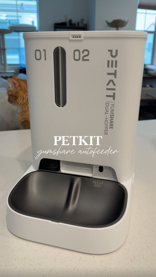 Instagram post by an influencer for PETKIT US. Caption reads: [...] my cats eat through the @petkitus autofeeder....