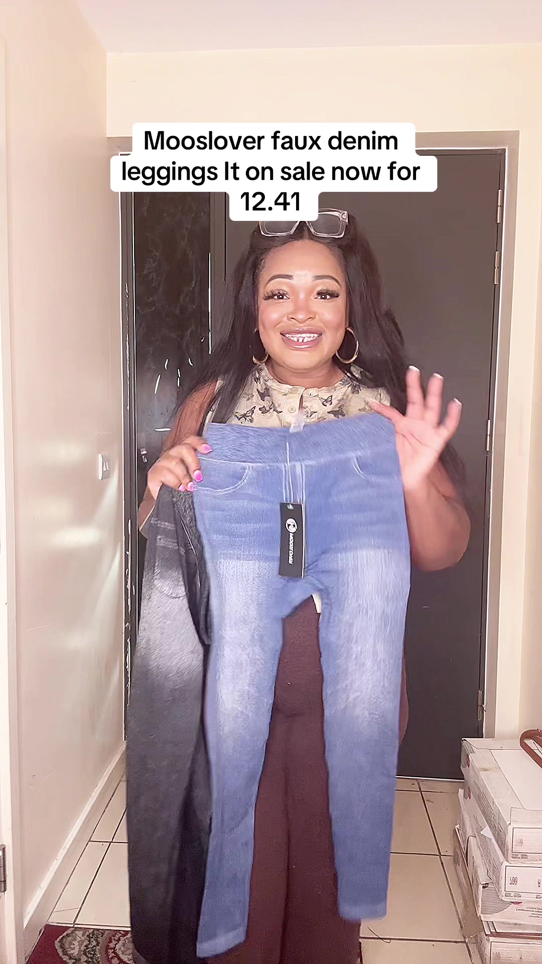 TikTok post by @debbiehairandbeauty for MOOSLOVER. Caption reads: [...] obsessed with these jegging@MOOSLOVER the....