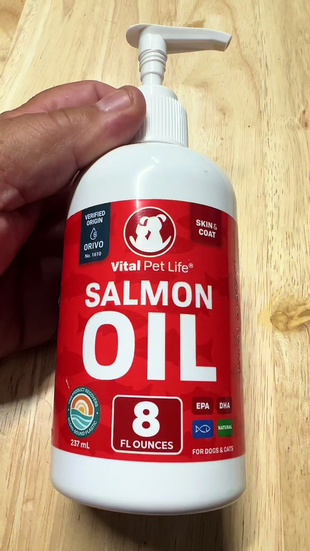 TikTok post by @eclecticshawn for Vital Pet Life. Caption reads: @Vital Pet Life this is a great salmon oil product....