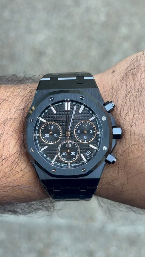 Instagram post by @samthejeweller for Audemars Piguet. Caption reads: Brand New Black Ceramic @audemarspiguet Royal Oak....