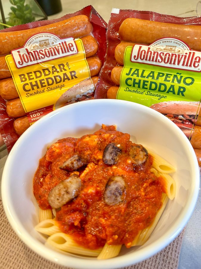 Instagram post by @hangrypotato for Johnsonville. Caption reads: Using Johnsonville Sausages in place of my usual....