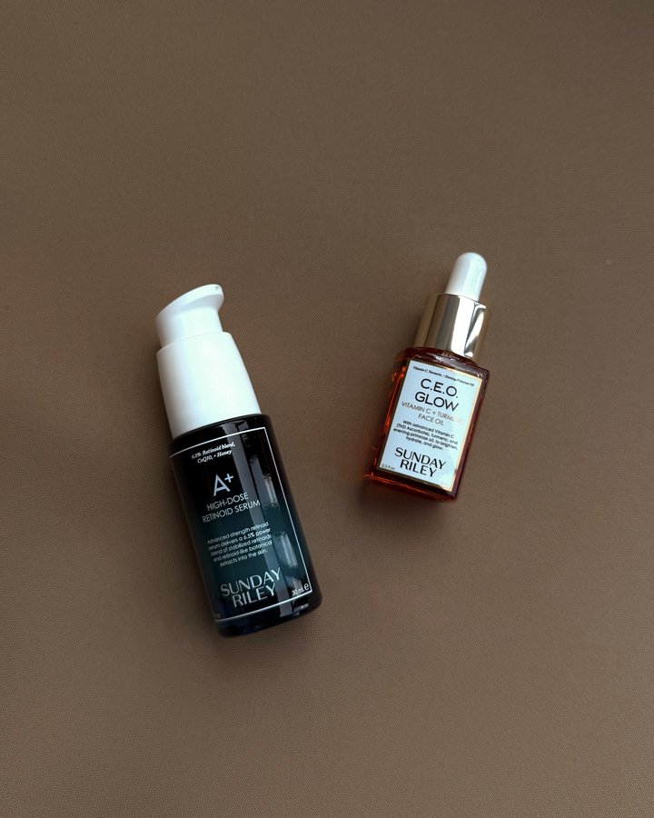 Instagram post by @redmone_ for Sunday Riley. Caption reads: Power duo from @sundayriley ✨
A+ Retinoid Serum....