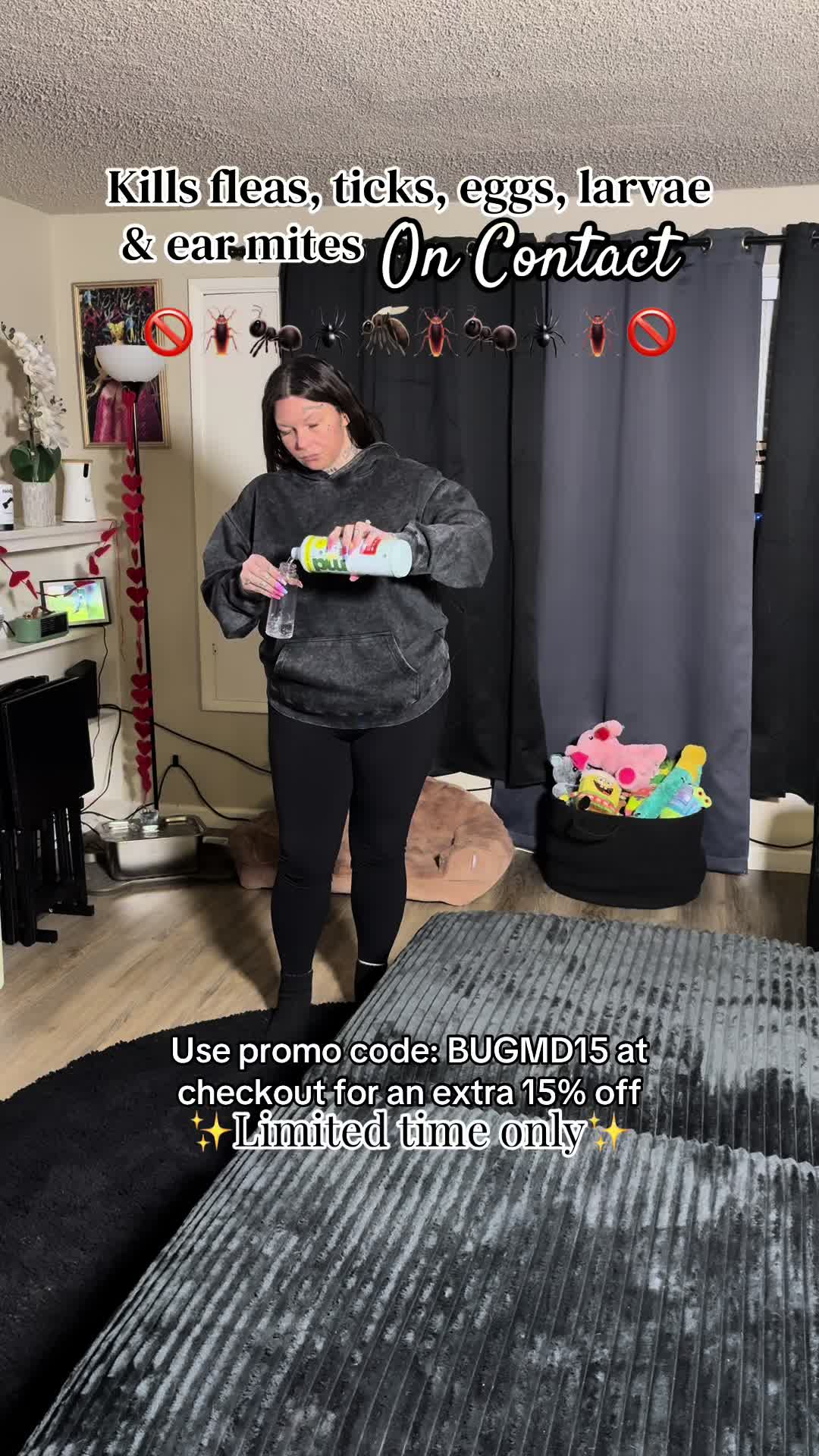 TikTok post by @kai_thedogmother for BugMD. Caption reads: My home is bugggg free & it’s ONLY because of @Bug....
