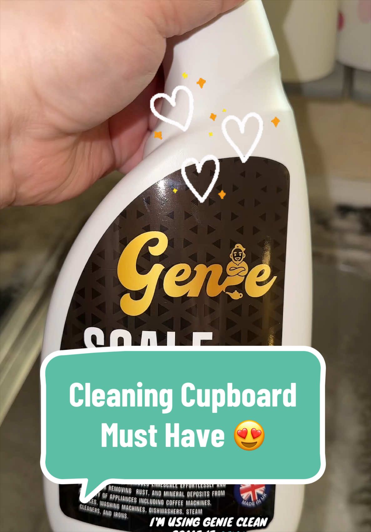 TikTok post by @kelly.themumfix for Genie Clean. Caption reads: It’s not just clean… it’s Genie Clean!! Hard water....
