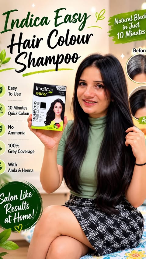 Instagram post by @sarupaliwalofficial for Indica Hair Color. Caption reads: [...] Color Shampoo, Easy Hair Color, Indica Hair....