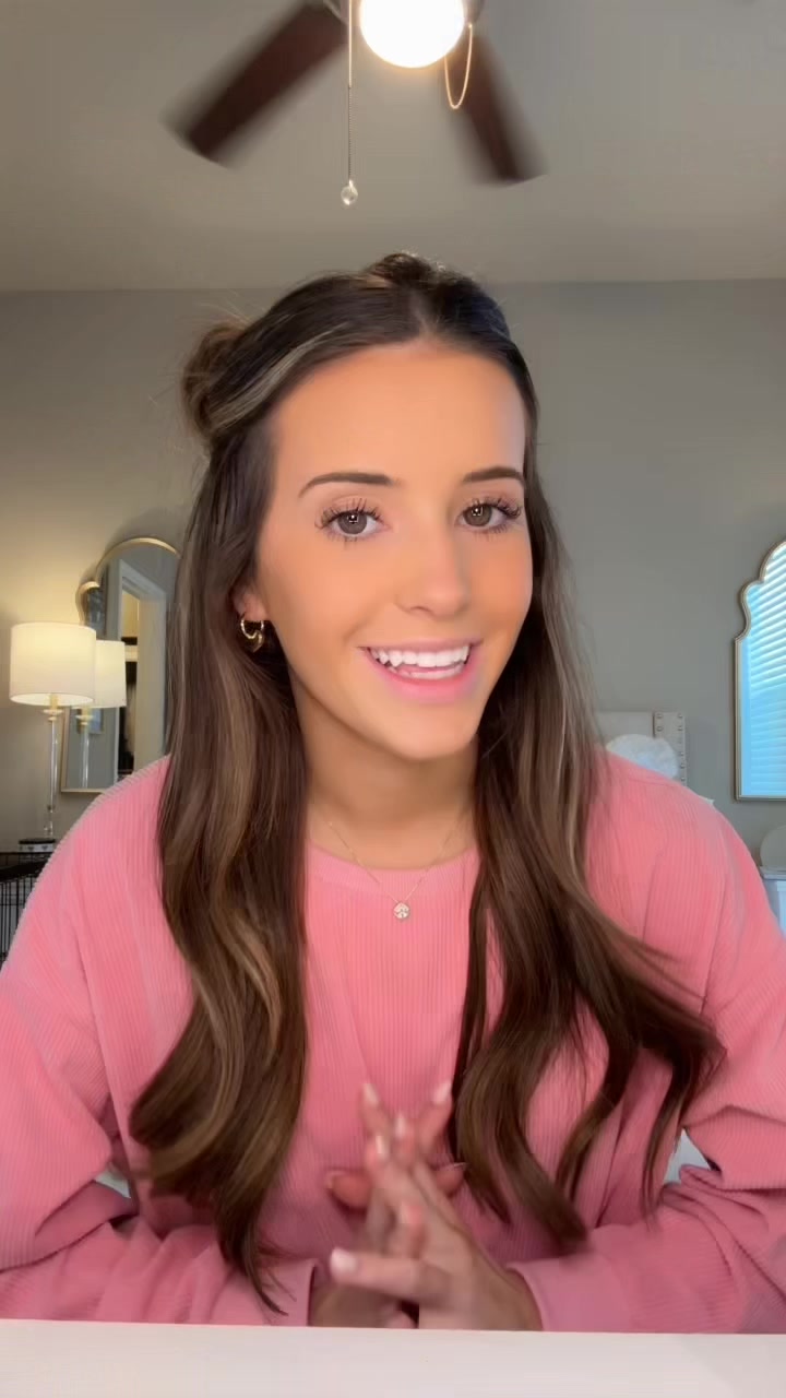 TikTok post by @madie_krueger for Bloom Nutrition. Caption reads: trying new hair styles + @Bloom Nutrition new....