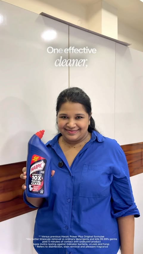 Instagram post by @tanusshrii for Harpic. Caption reads: Harpic Toilet Cleaner makes toilet cleaning so....