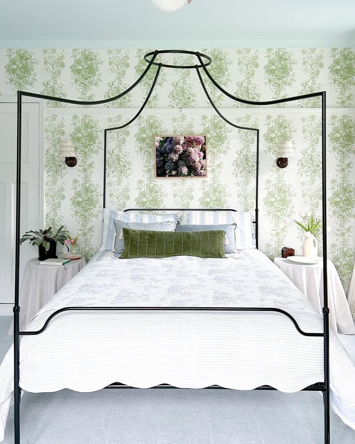 Instagram post by @overdale_house for Livette's Wallpaper. Caption reads: [...] beautiful toile wallpaper from....