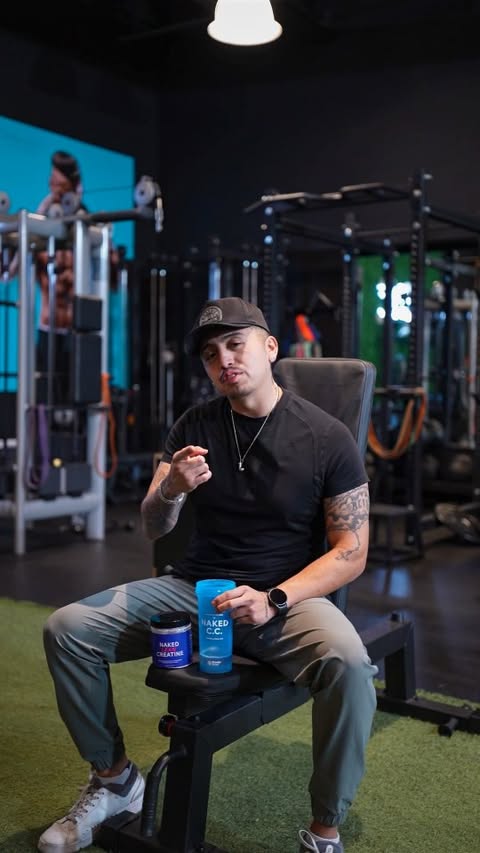 Instagram post by @athlete_m.e for NAKED nutrition. Caption reads: [...] with Creatine Hydrochloride from....