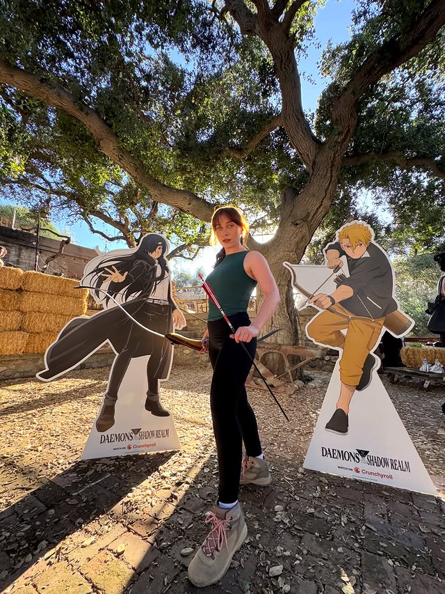 Instagram post by @angelicatrae for Crunchyroll. Caption reads: learning how to fight daemons with @crunchyroll....