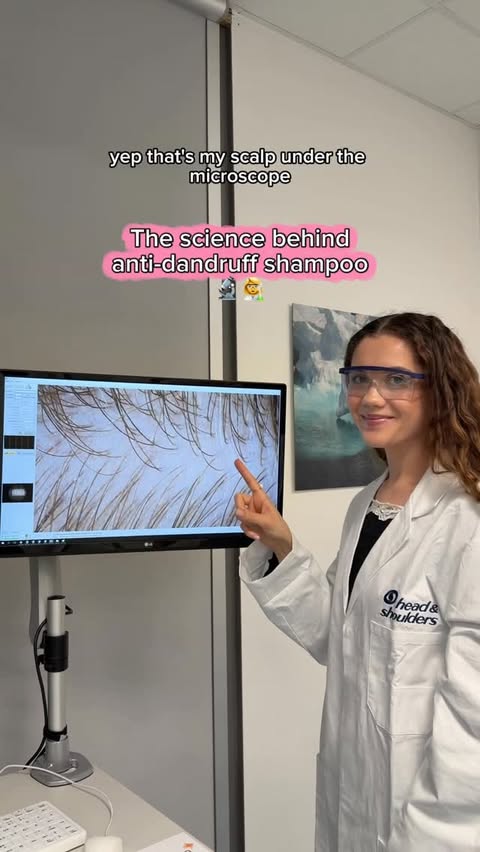 Instagram post by @sparklesandskin for Head & Shoulders North America. Caption reads: Testing anti-dandruff shampoo!🔬👩‍🔬....