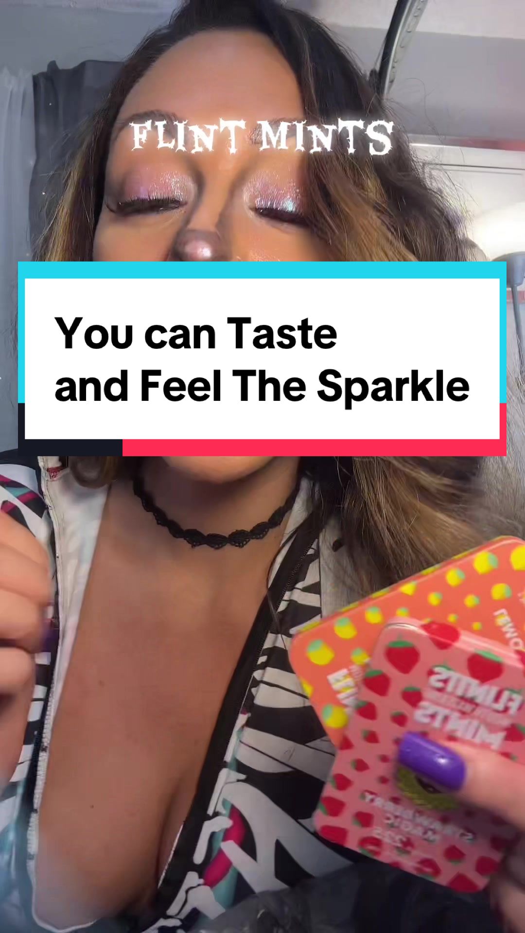 TikTok post by @melissakayxo for Flintts Mints. Caption reads: [...] actually good for your teeth 👻💨 @Flintts....