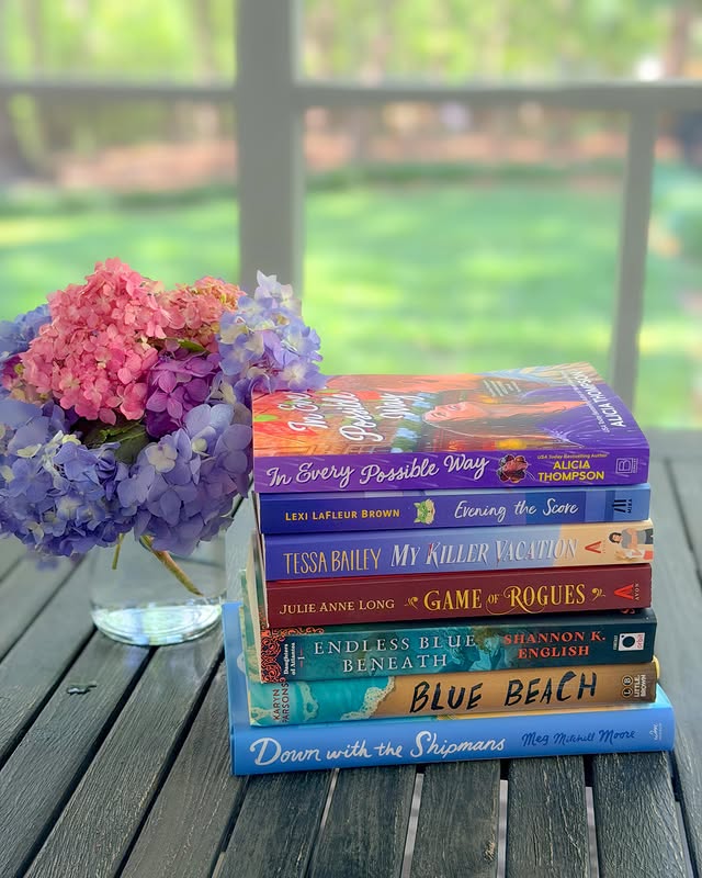 Instagram post by @the_romance_regent for Avon Books. Caption reads: 🌴📦 Vacation Book Mail (cont.) 📦🌴 Apparently my....