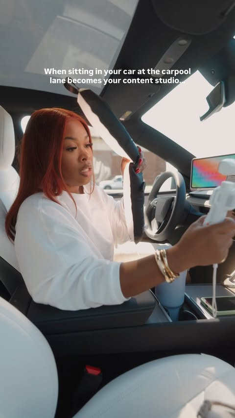 Instagram post by @ambersharniece for Tesla. Caption reads: Stop waiting for the “perfect time” to create....