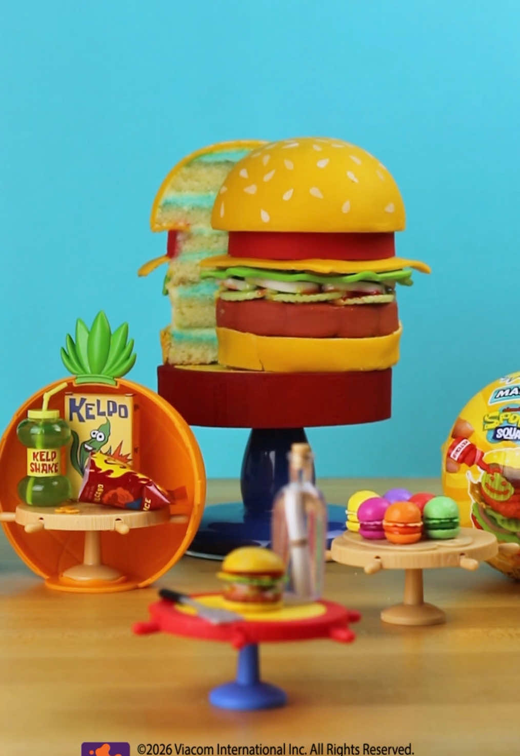TikTok post by @layerscakestudio for SpongeBob SquarePants. Caption reads: [...] with @Miniverse MAKE IT MINI SpongeBob....