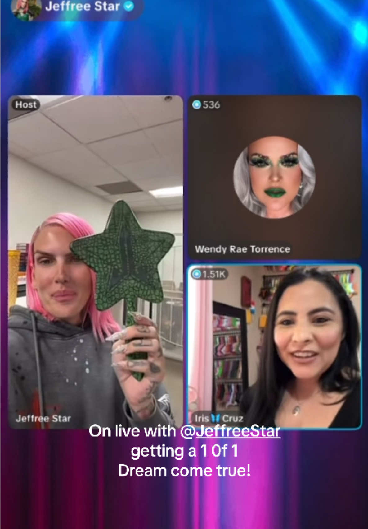 TikTok post by @chikisluvscruz for Jeffree Star Cosmetics. Caption reads: [...] a JSC Mirror Queen 🥲 Tysm @Jeffree Star....