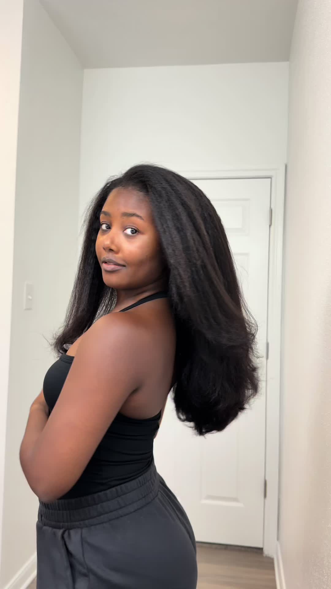 TikTok post by @callhermeg for iseehair. Caption reads: It’s silk press season 😜 lol but with minimal....