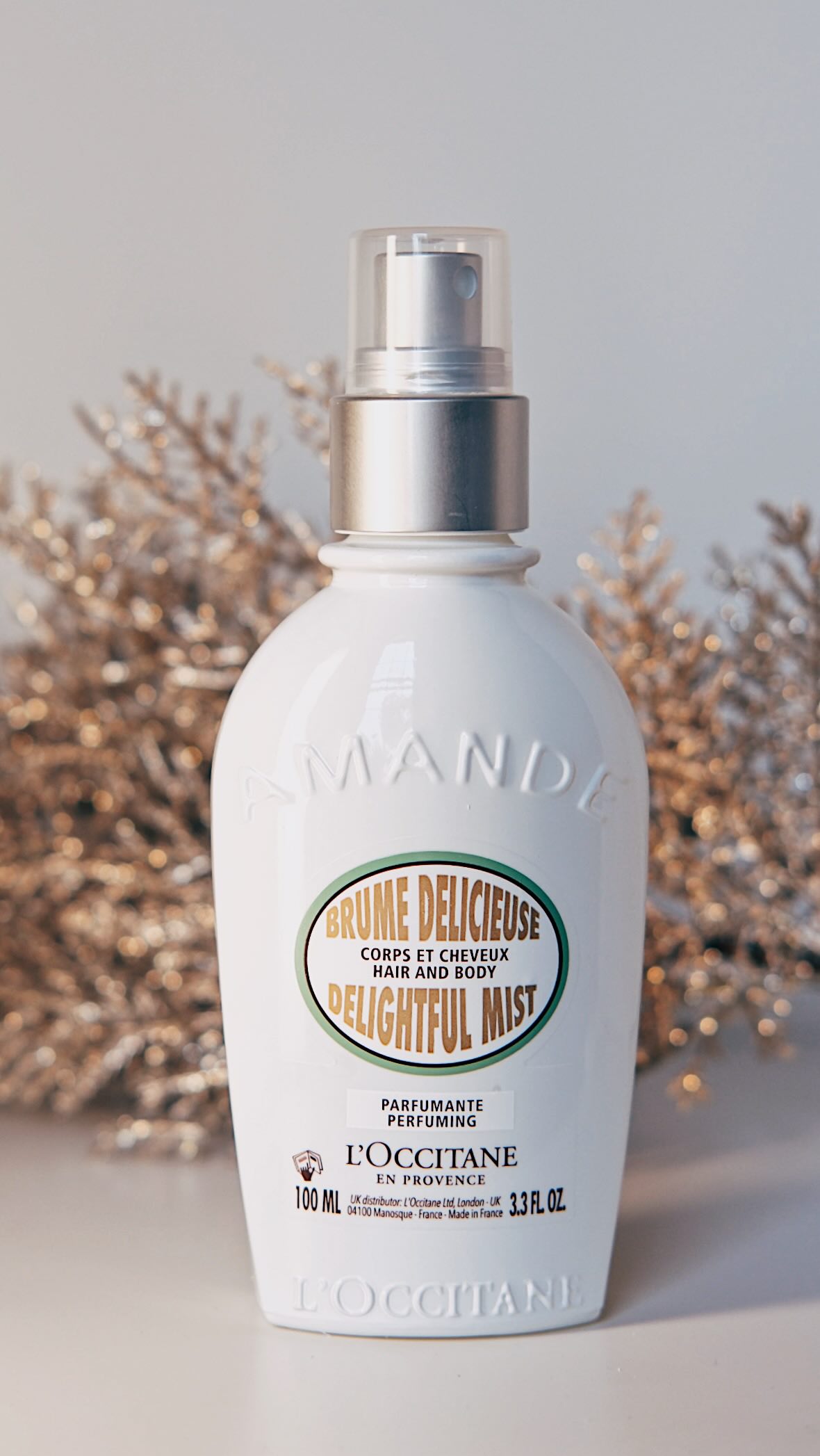 Instagram post by @alyonkashe for LOCCITANE. Caption reads: A soft veil of almond + vanilla elegance....