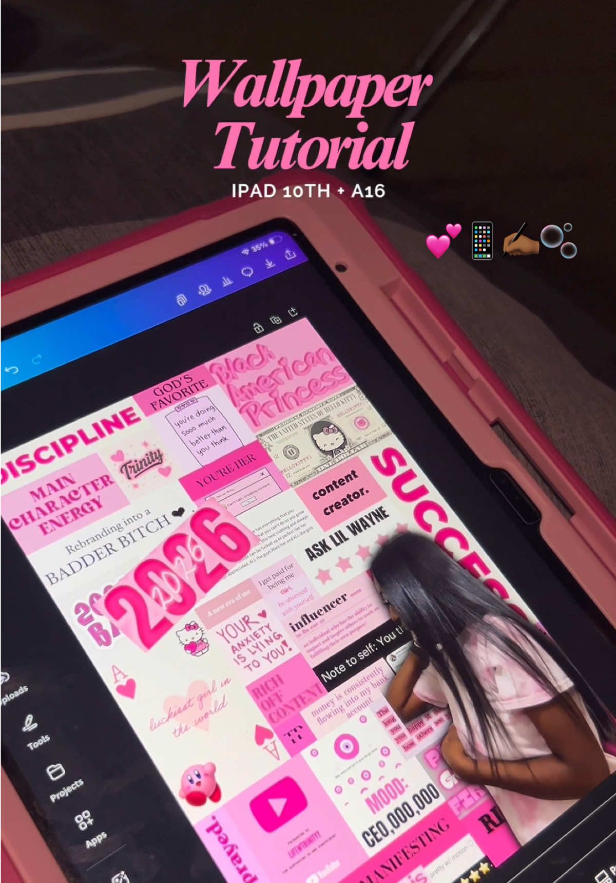 TikTok post by @murkianaa for Canva. Caption reads: [...] #ipad10thgen #wallpapertutorial @Canva .