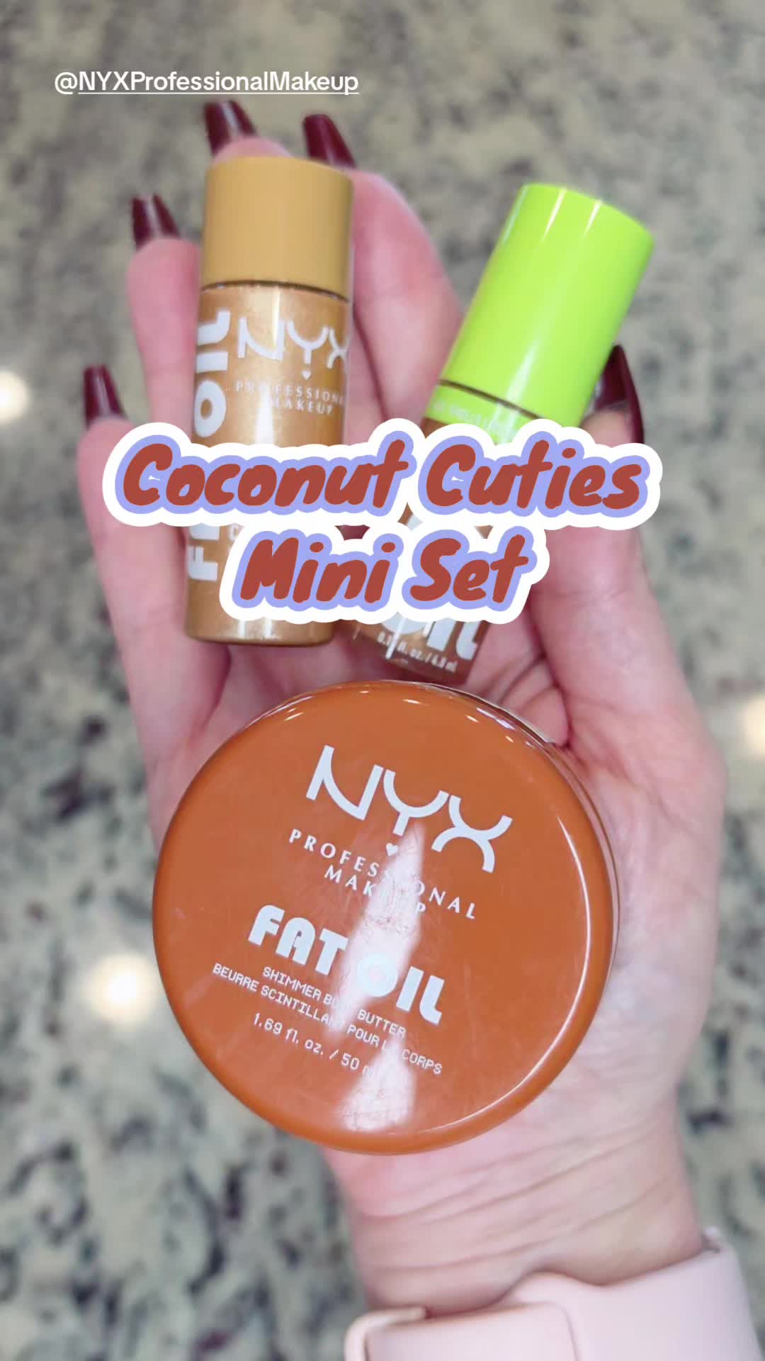 TikTok post by @nikkireviewseverything for NYX Professional Makeup HR. Caption reads: The Coconut Cuties Mini Set is the cutest !!....