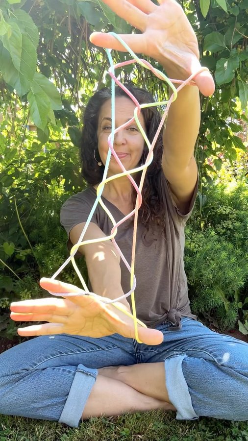 Instagram post by @mollywhuppiemusic for Sarah’s Silks. Caption reads: String games might be the oldest games in the....