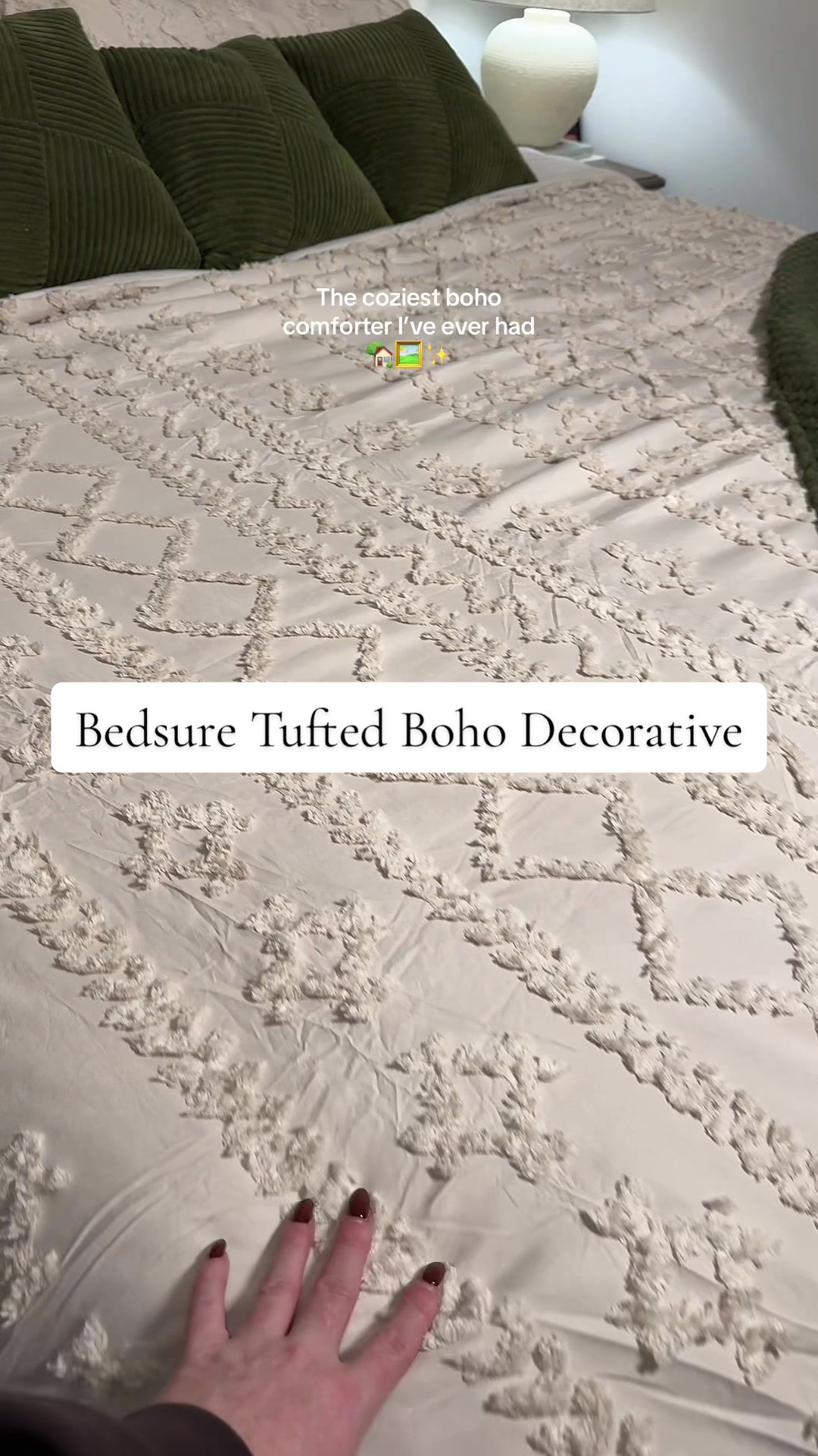 TikTok post by @lbscakes_ for Bedsure Home. Caption reads: Bedsure Tufted Boho Decorative Bed Set 🏡✨....