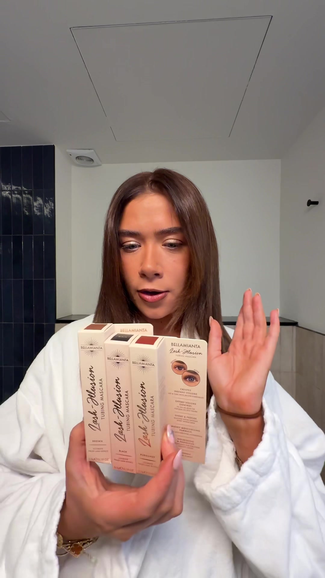 TikTok post by @daniellecollins67 for Bellamianta. Caption reads: [...] lashes all day everyday thanks to....