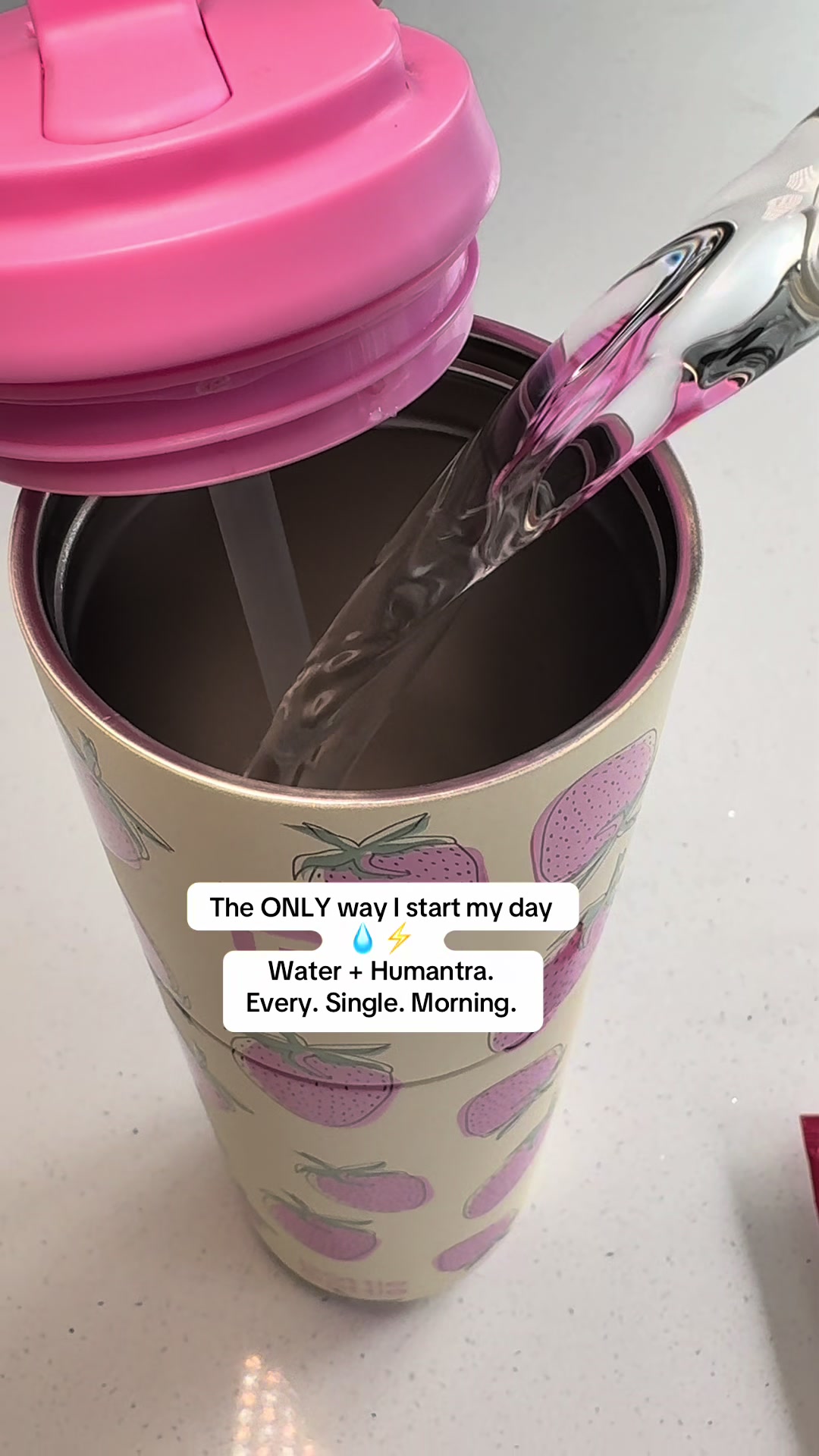 TikTok post by @naomigibbs817 for Humantra. Caption reads: [...] routine always starts with this 💧 Humantra....