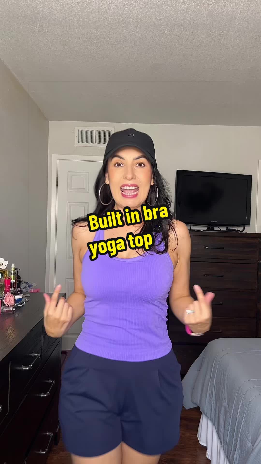 TikTok post by @vanessavquez for ATTRACO. Caption reads: Built in bra yoga top. … @Attraco.us....