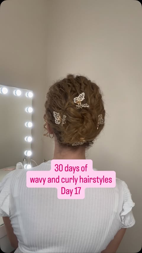 Instagram post by @beauty_and_curls_bymeg for BounceCurl. Caption reads: [...] hairstyles day 17 Using @bouncecurl....