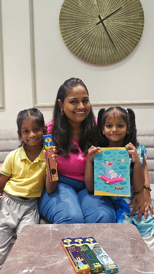 Instagram post by @thehappysiblingz for Youva stationery. Caption reads: ✨ Homework time just got a stylish upgrade!....